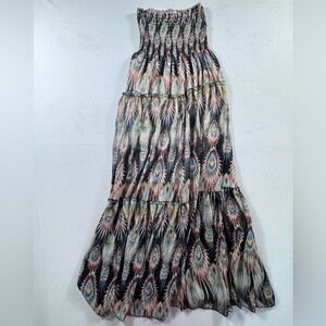 Legendary Couture Peacock Feather Print Tiered Maxi Dress Size M | Boho